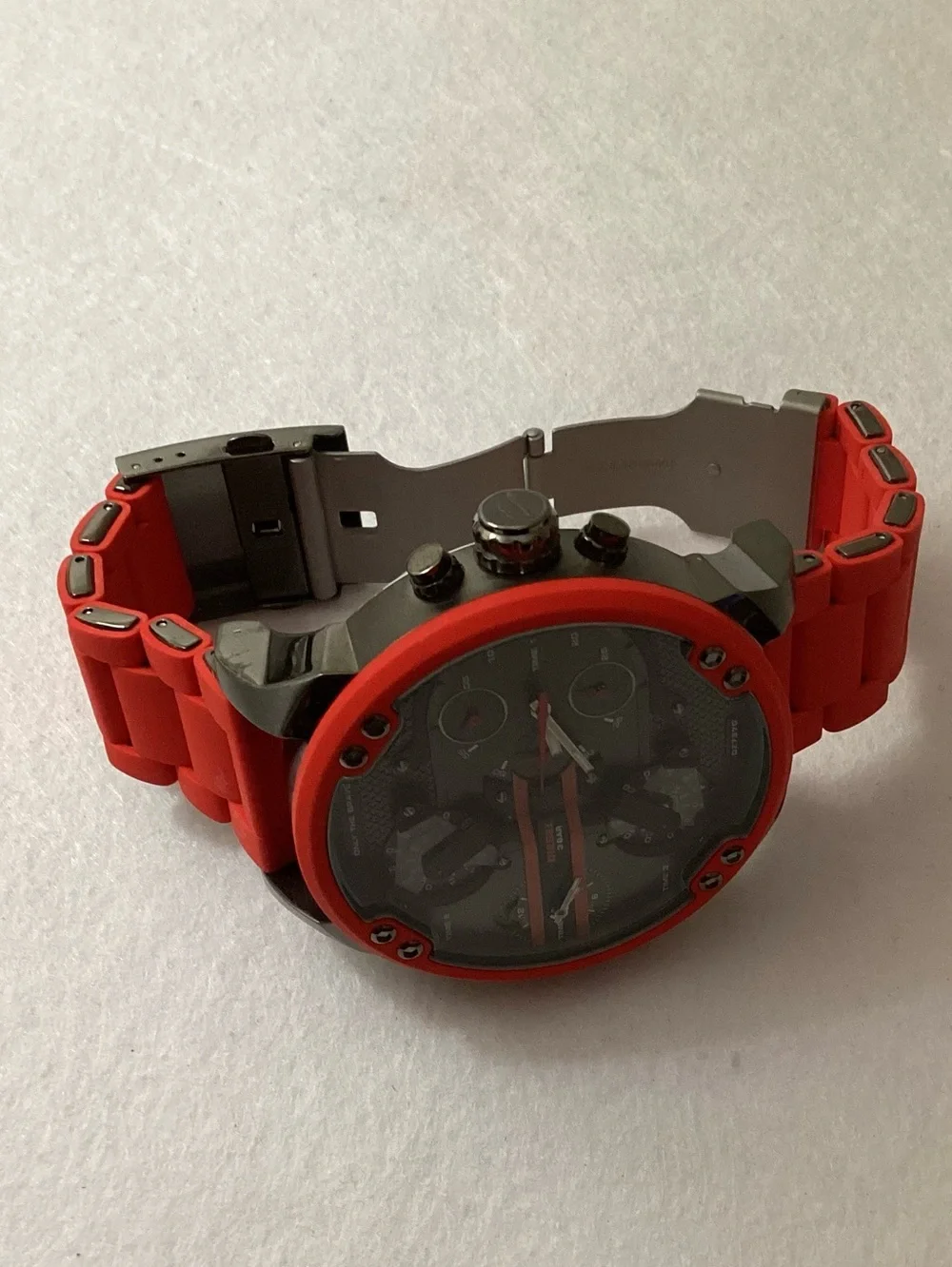 Diesel Chronograph Mr. Daddy 2.0 Red Silicone Strap Watch 55x66mm DZ7370